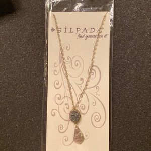 Silpada Glisten Up Necklace, Brass, Druzy, Sterling Silver. Adjusts 18”- 20”.